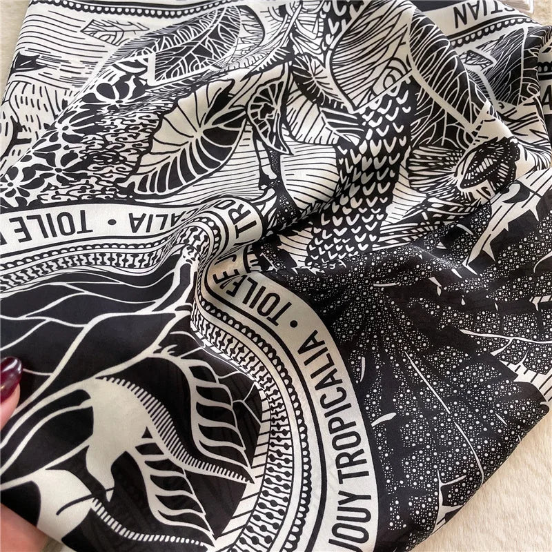 Silk-Feel Square Scarf – Luxury Letter Print Satin Kerchief for Women