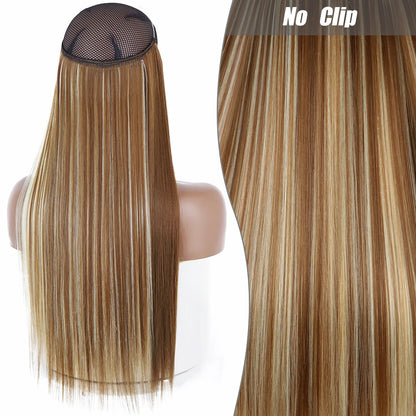 No-Clip Halo Hair Extensions – Long Wavy Synthetic Hairpiece