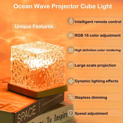 Crystal Cube Water Ripple Night Light – 16 Colors with Remote