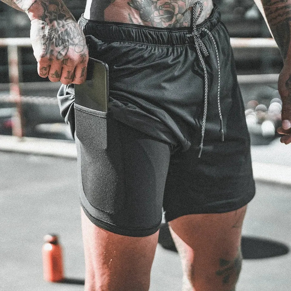 Men's 2-in-1 Running Shorts – Quick Dry Gym Workout Training Shorts