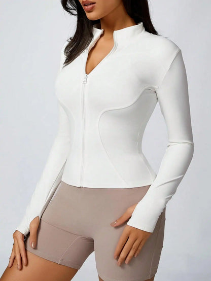 Women's Zip-Up Turtleneck Sports Jacket – Slim-Fit Activewear Top