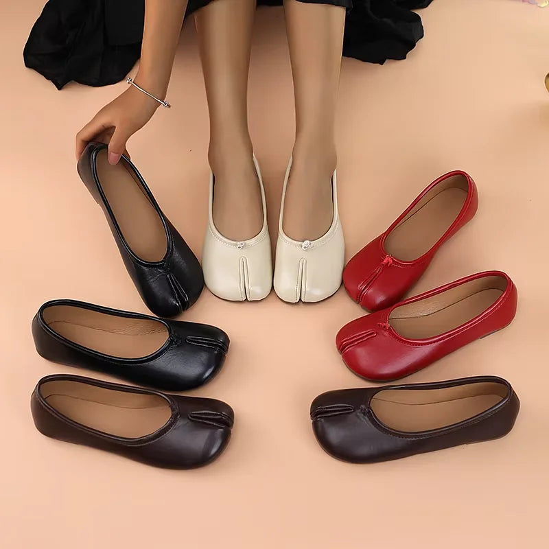 Women's Split-Toe Tabi Ballet Flats – Soft Leather Slip-On Shoes