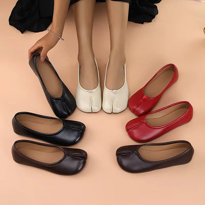 Women's Split-Toe Tabi Ballet Flats – Soft Leather Slip-On Shoes