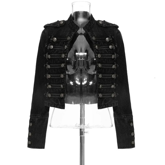 Women's Double-Breasted Denim Jacket – Military Style