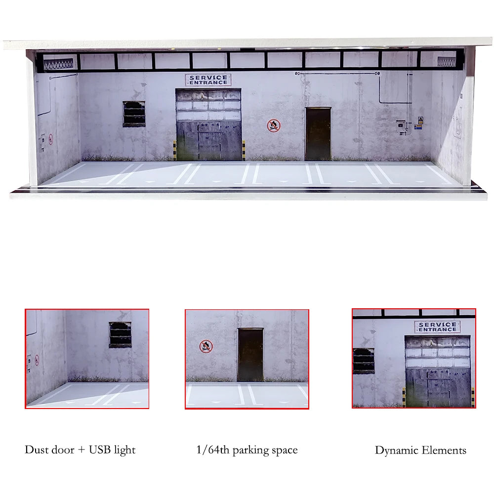 1/64 Scale Garage Diorama Display Case with USB LED Lights