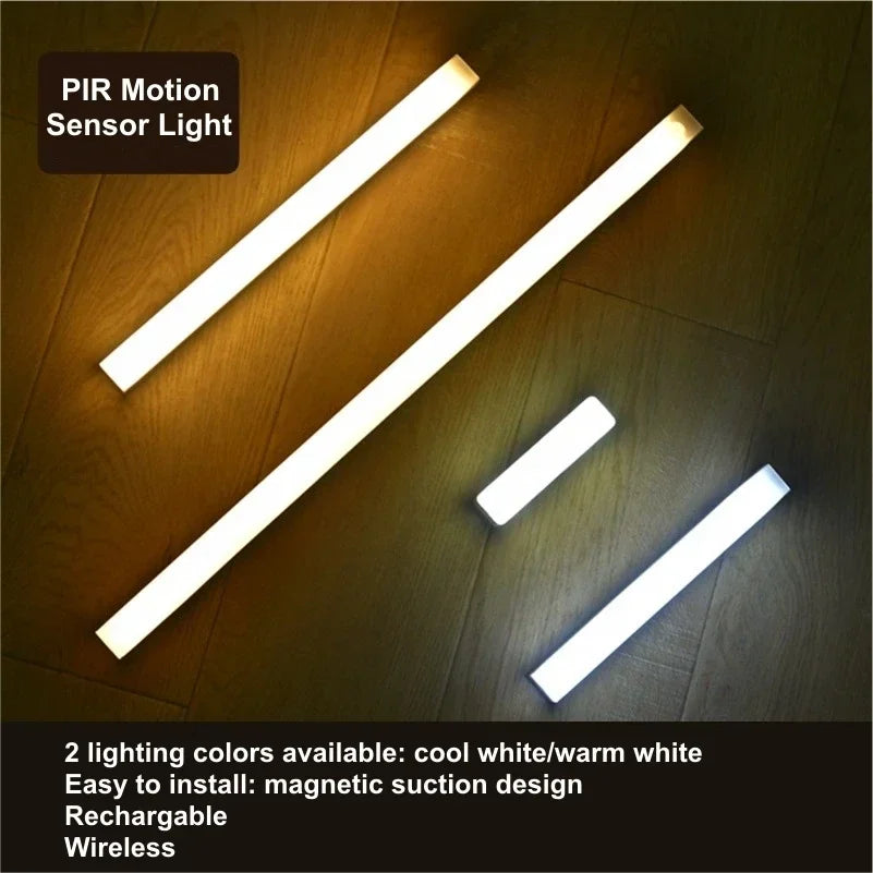 PIR Motion Sensor LED Light Bar – Rechargeable USB Cabinet Light