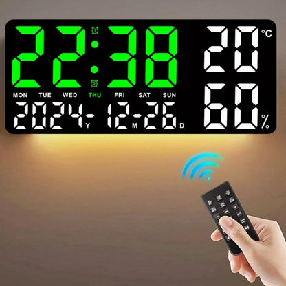 Large LED Digital Wall Clock with 7-Color Mood Light & Dual Alarm