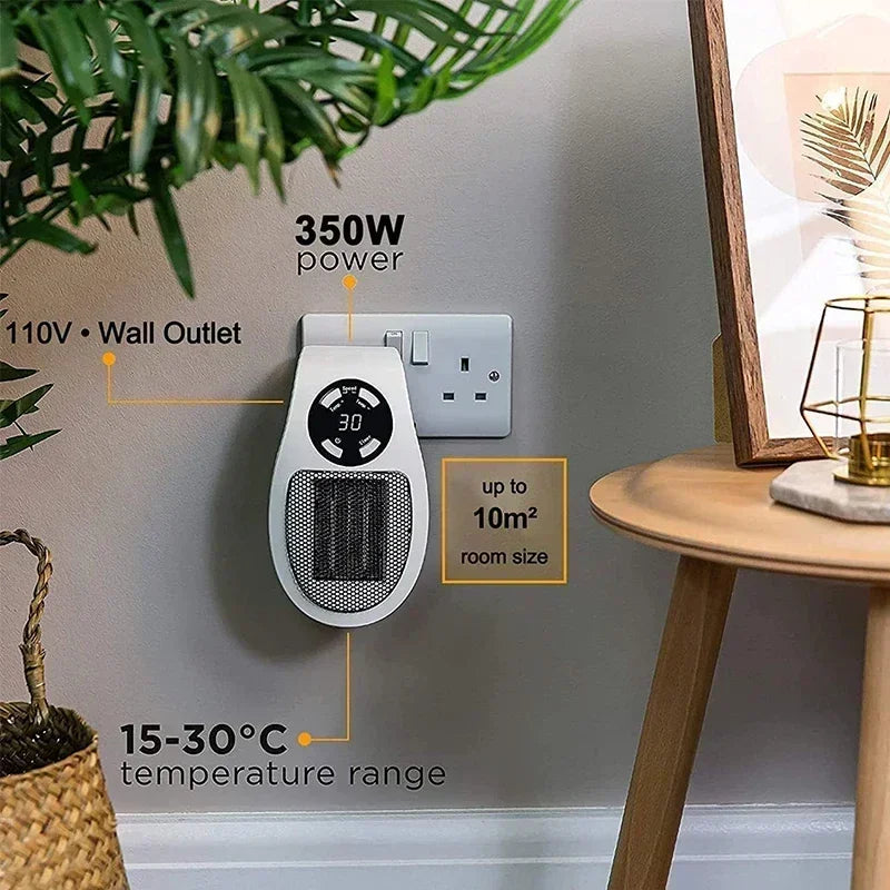 Portable Electric Space Heater with Remote – Wall Plug-In Mini Warm Air Blower