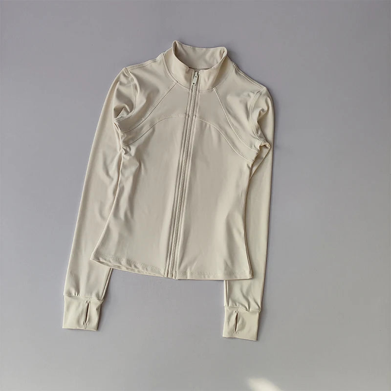 Women's Zip-Up Athletic Jacket – Stand Collar Long Sleeve Fitness Top