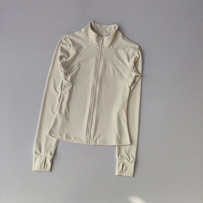 Women's Zip-Up Athletic Jacket – Stand Collar Long Sleeve Fitness Top