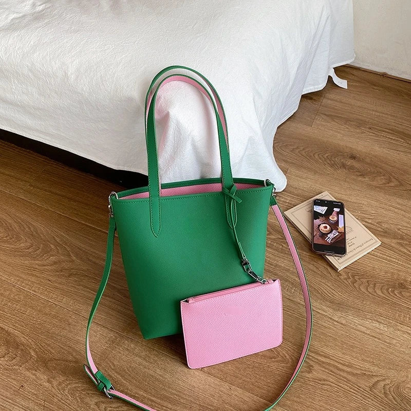 Double-Sided Tote Bag with Crossbody Pouch – Women's Shoulder Handbag