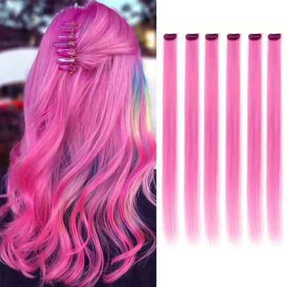 Clip-In Hair Extensions 6 Pcs Colored Highlights 22 Inch Straight