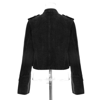 Women's Double-Breasted Denim Jacket – Military Style
