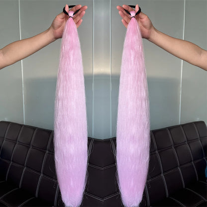 Synthetic Ponytail Hair Extension 2pcs – Long Straight, Colorful, Braiding Hairpiece with Rubber Band