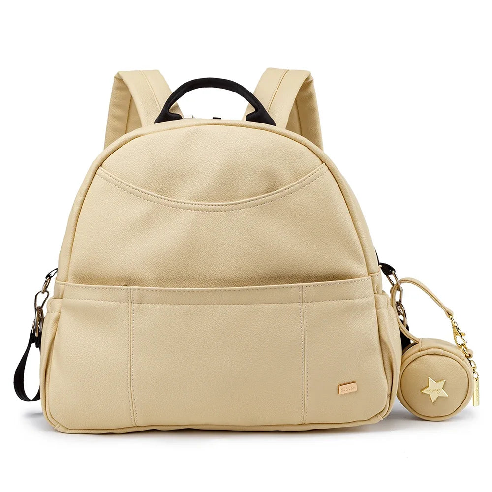PU Leather Diaper Backpack – Large Capacity Waterproof Mom Bag