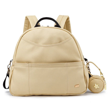 PU Leather Diaper Backpack – Large Capacity Waterproof Mom Bag
