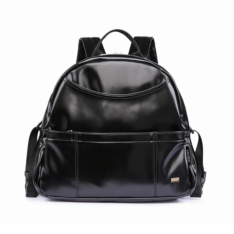 PU Leather Diaper Backpack – Large Capacity Waterproof Mom Bag
