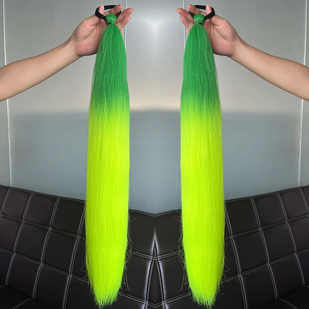 Synthetic Ponytail Hair Extension 2pcs – Long Straight, Colorful, Braiding Hairpiece with Rubber Band