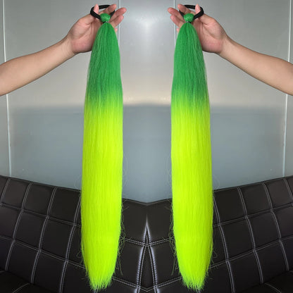 Synthetic Ponytail Hair Extension 2pcs – Long Straight, Colorful, Braiding Hairpiece with Rubber Band