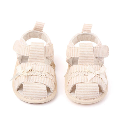 Baby Girl Cotton Sandals – Breathable Bow Toe-Covered 0–18 Months