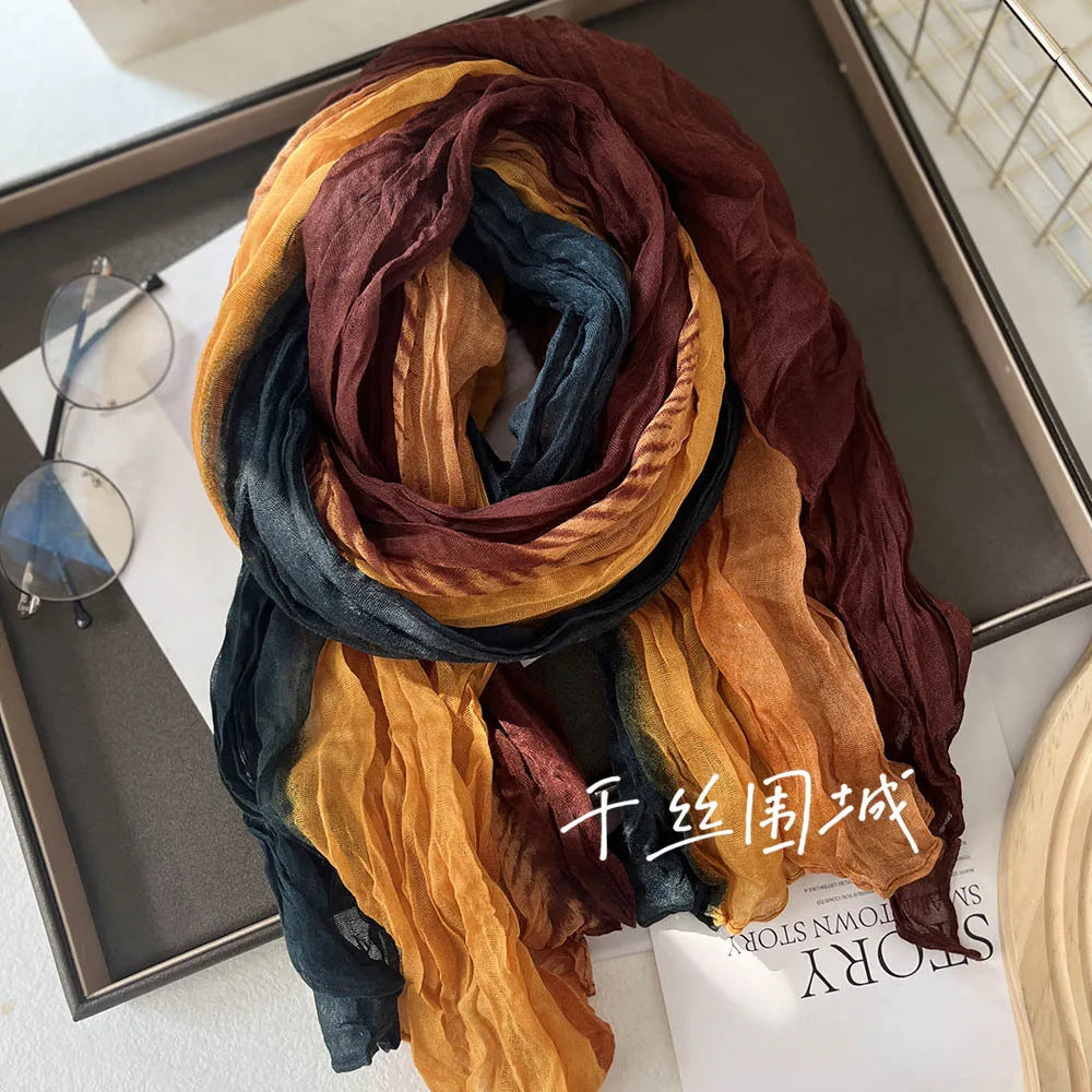Gradient Crinkle Long Scarf for Women – Lightweight Wrap