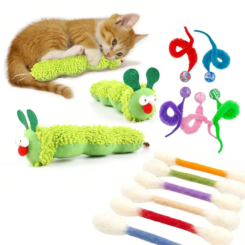 Catnip Plush Dumbbell Cat Toy – Soft Caterpillar Kick & Chew Toy