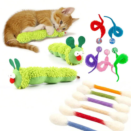 Catnip Plush Dumbbell Cat Toy – Soft Caterpillar Kick & Chew Toy