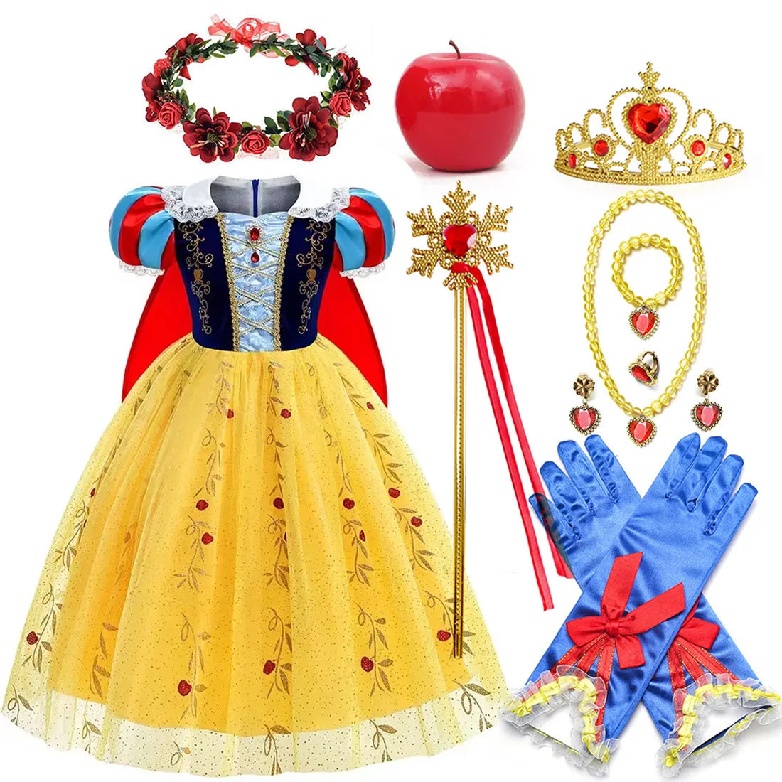 Snow White Princess Costume Dress for Girls – Disney Cosplay with Cloak & Headband