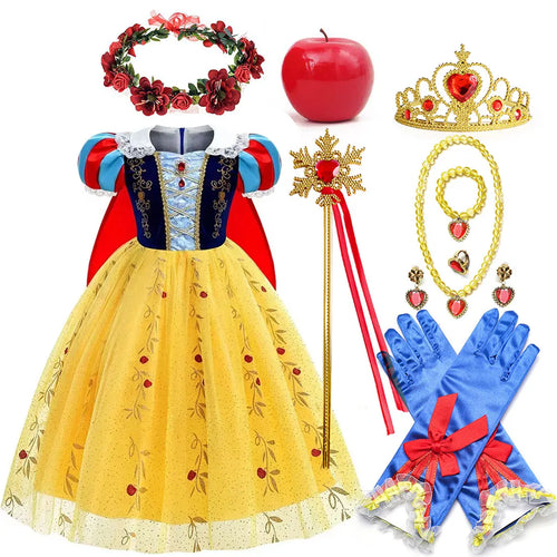Snow White Princess Costume Dress for Girls – Disney Cosplay with Cloak & Headband