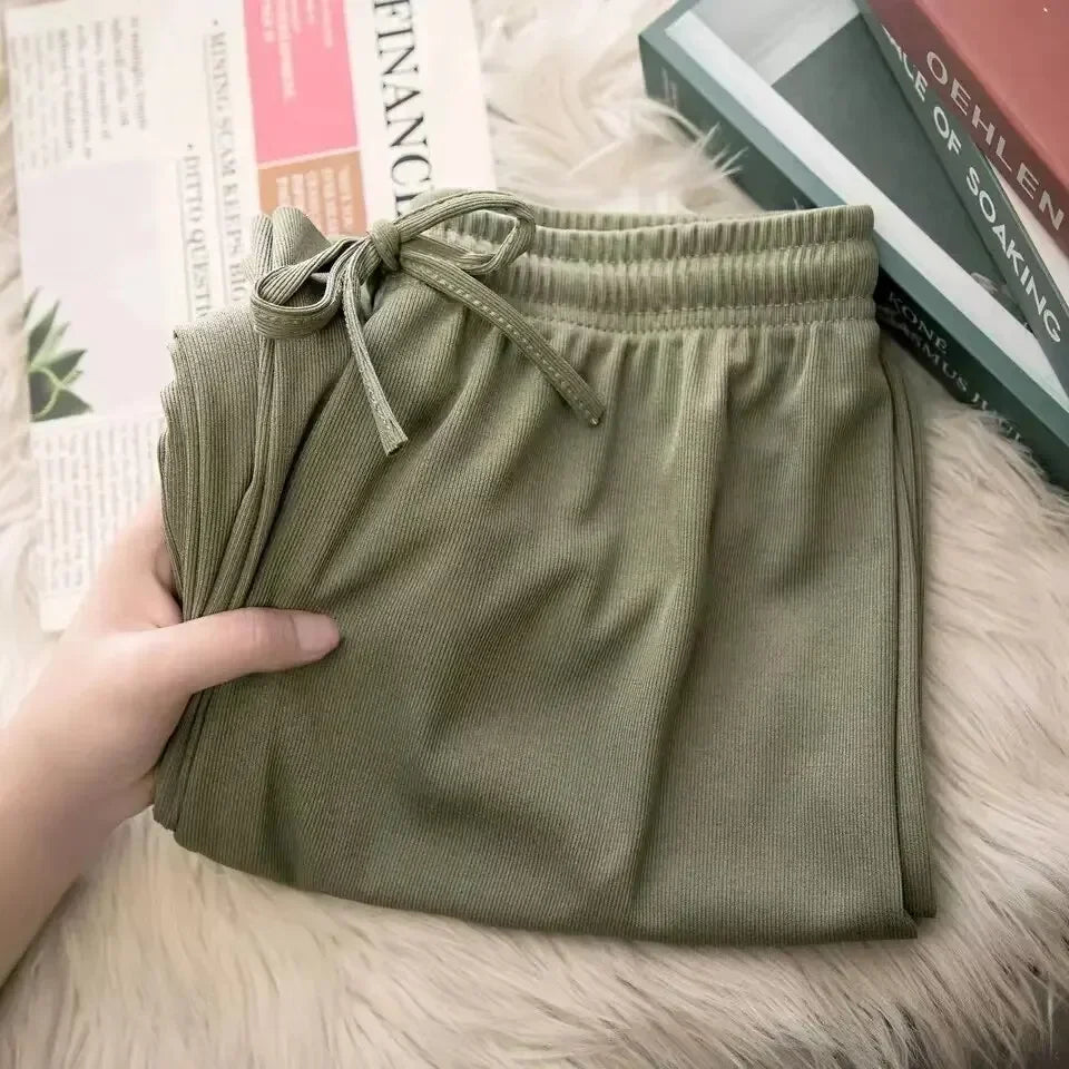Women's Ice Silk Wide Leg Pants – Loose Fit Casual Trousers