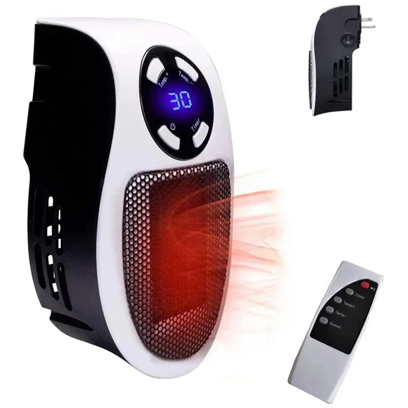 Portable Electric Space Heater with Remote – Wall Plug-In Mini Warm Air Blower