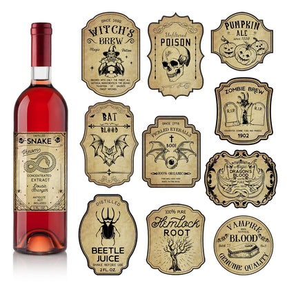 Halloween Wine Bottle Labels – Vintage Gothic Potion Stickers