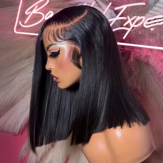 Straight Bob Lace Front Wig Human Hair 13x4 220 Density Pre-Plucked