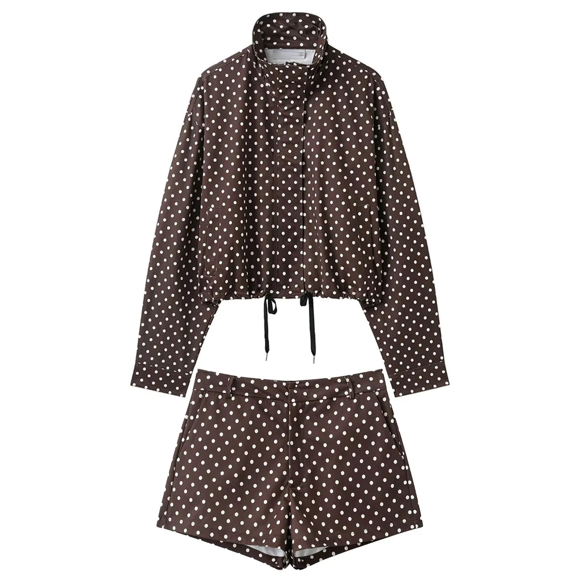 Women's Polka Dot Turtleneck Jacket & Shorts Set – Casual Autumn Outfit