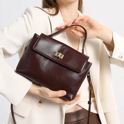 Genuine Leather Crossbody Bag – Women's Vintage Top Handle Purse