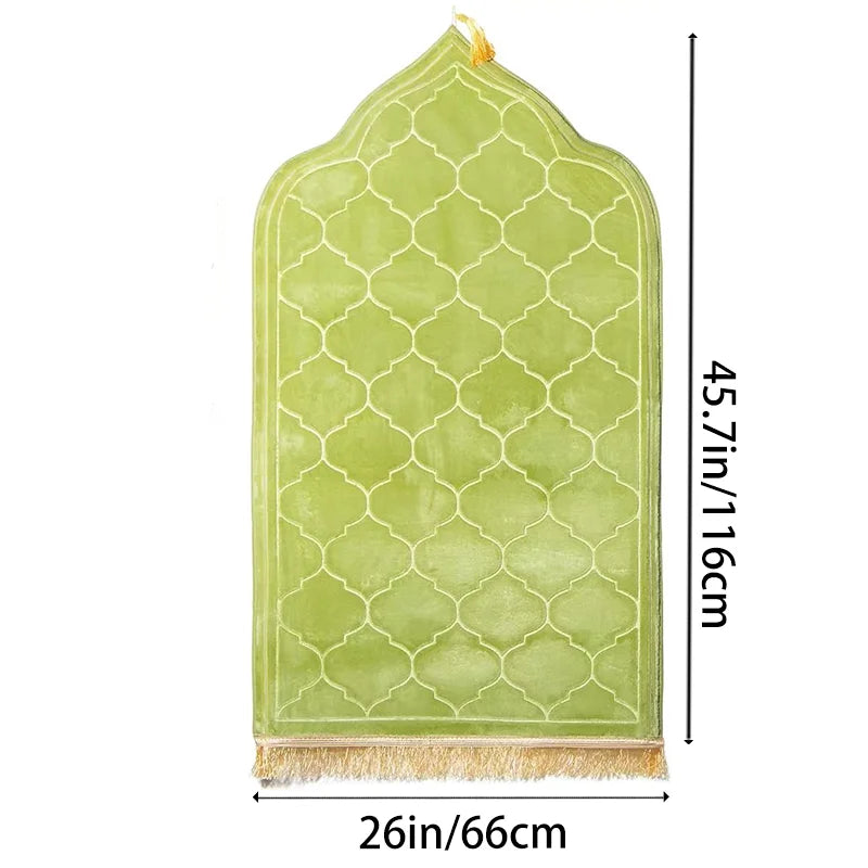 Islamic Prayer Rug – Thick Soft Flannel Mat with Tassels, Anti-Slip