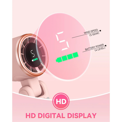 Portable Handheld Turbo Fan – 5000mAh Battery, 5-Speed LED Display