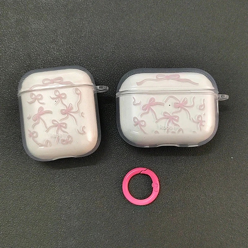 Pink Bow Clear AirPods Case with Ring Clip