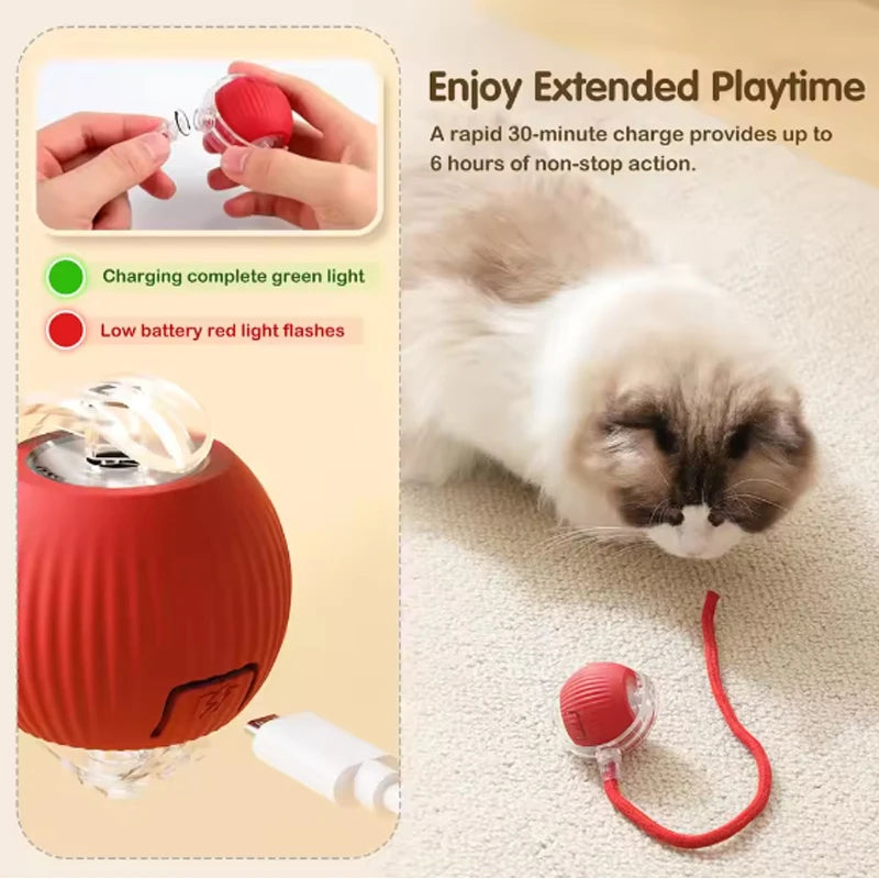 Interactive Cat Ball Toy with Rope – Auto Rolling Electric Silicone