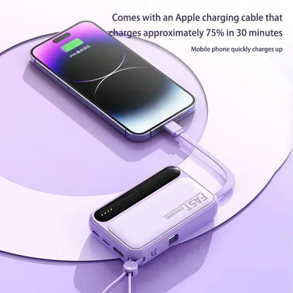 Portable Power Bank with Built-in Cables – Fast Charging 10000–50000mAh