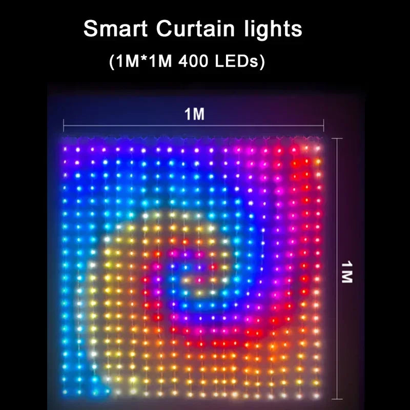 Smart LED Curtain Lights – 400 LEDs, App & Remote Control, Music Sync