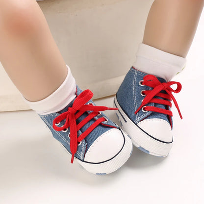Baby Canvas High-Top Sneakers – Anti-Slip Infant First Walker Shoes