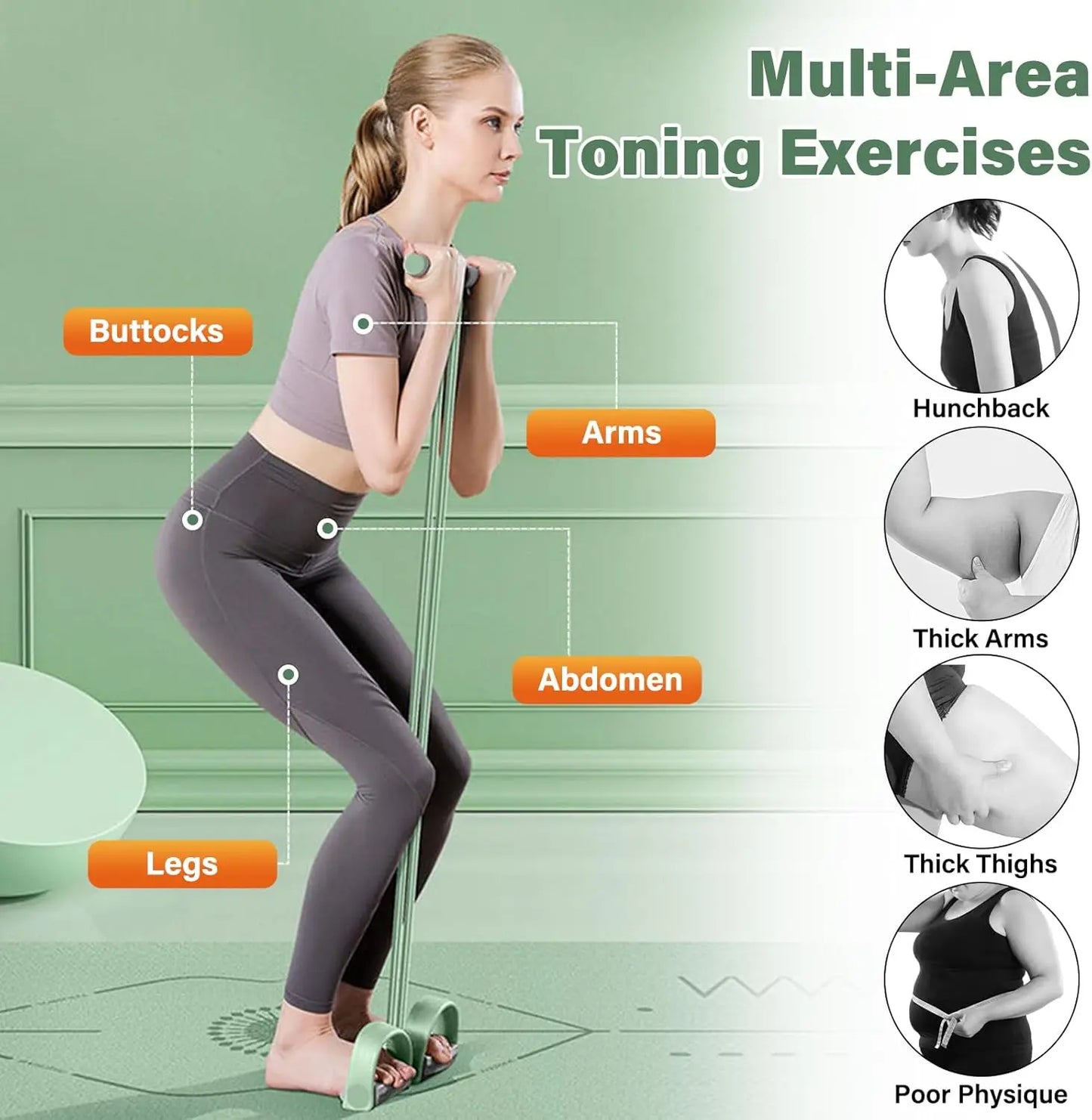 Pedal Resistance Band with Handles – 6-Tube Natural Rubber Yoga Puller