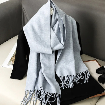 Women's Solid Cashmere Winter Scarf with Tassels – Warm Shawl Pashmina