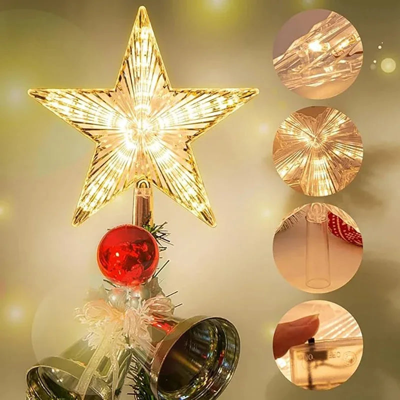 LED Moon & Star Christmas Tree Topper Light – Warm White Glow