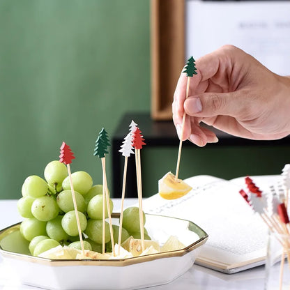 Christmas Bamboo Fruit Picks 50pcs – Festive Disposable Party Skewers