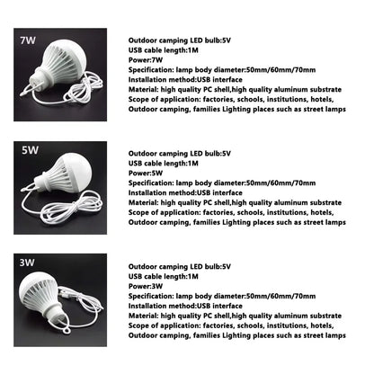 Portable USB LED Bulb 5V Camping Lantern Emergency Light