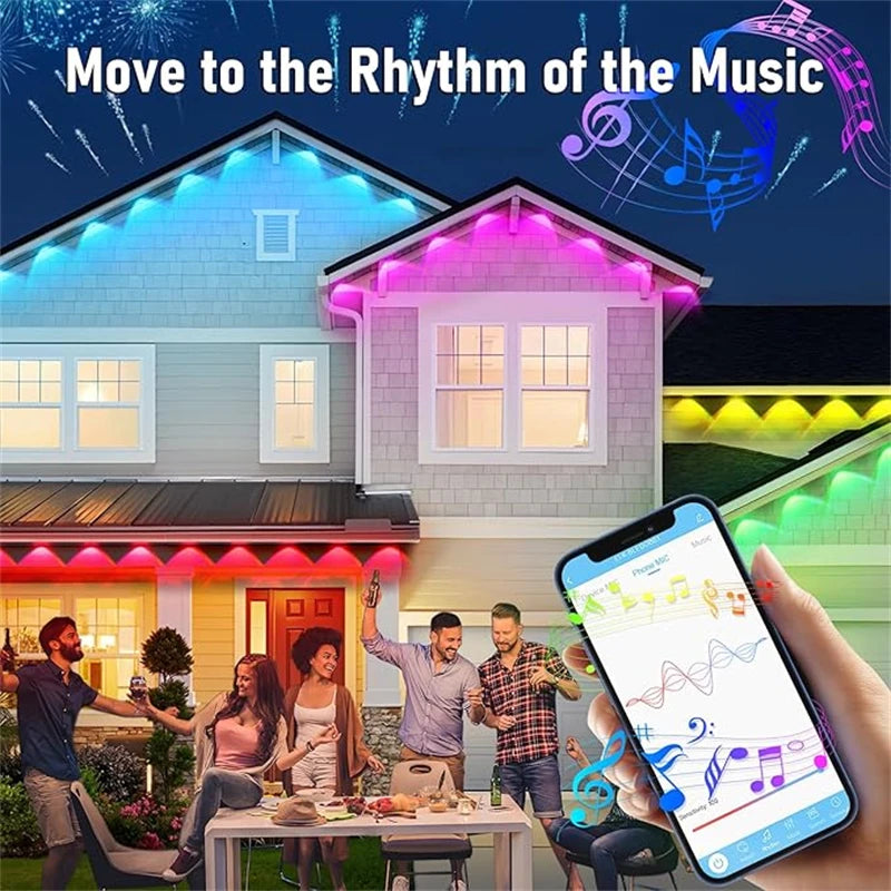 Smart RGB Outdoor Eave Lights – App & Remote Control, IP67, 15/30/60M