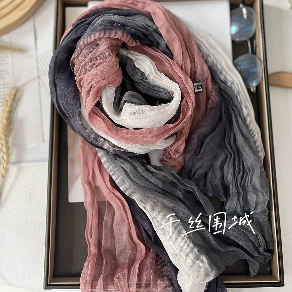 Gradient Crinkle Long Scarf for Women – Lightweight Wrap