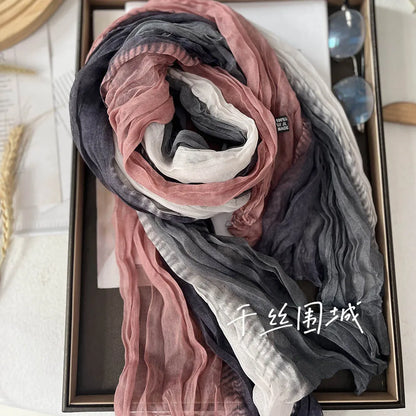 Gradient Crinkle Long Scarf for Women – Lightweight Wrap